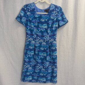 Valerie Dresses 100% Pure Silk Size 4 Blue Printed Dress